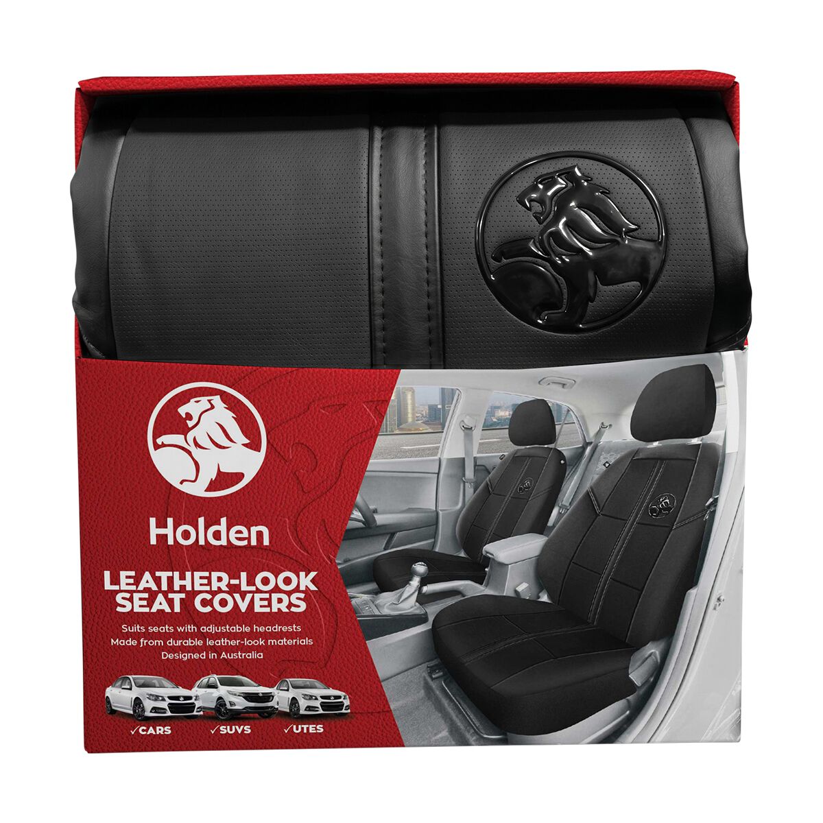 Holden 2-piece Redline Front Seat Covers - Black, , scaau_hi-res