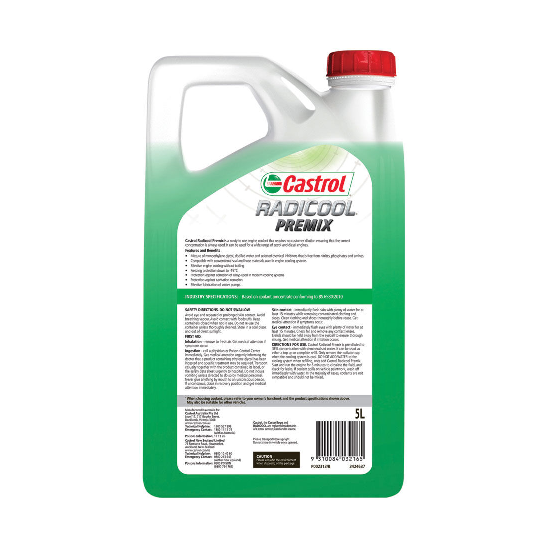 Castrol Green Radicool Ready To Use Coolant SF Premix - 5 Litres, , scaau_hi-res