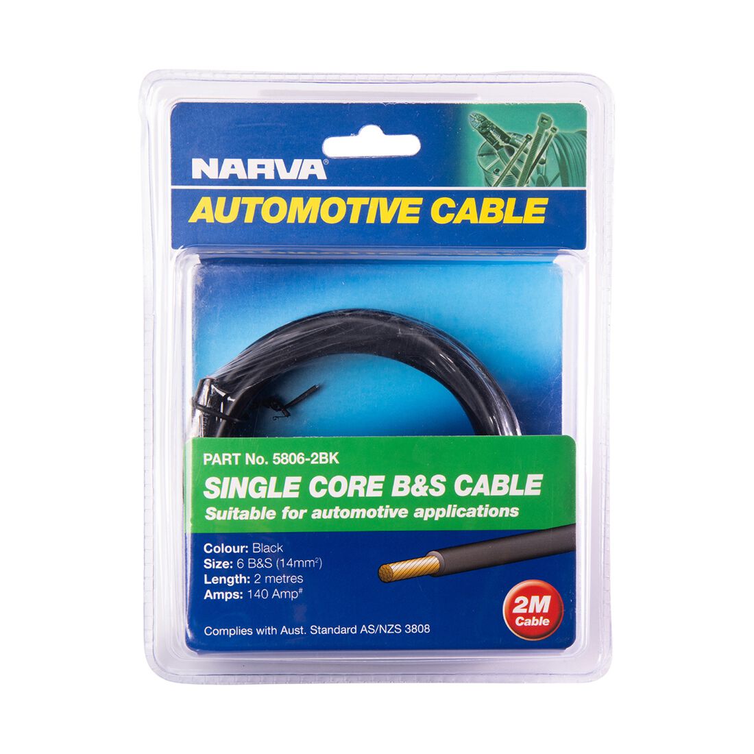 Narva Battery & Starter Cable, 140 Amp, 14mm x 2m - Black, , scaau_hi-res