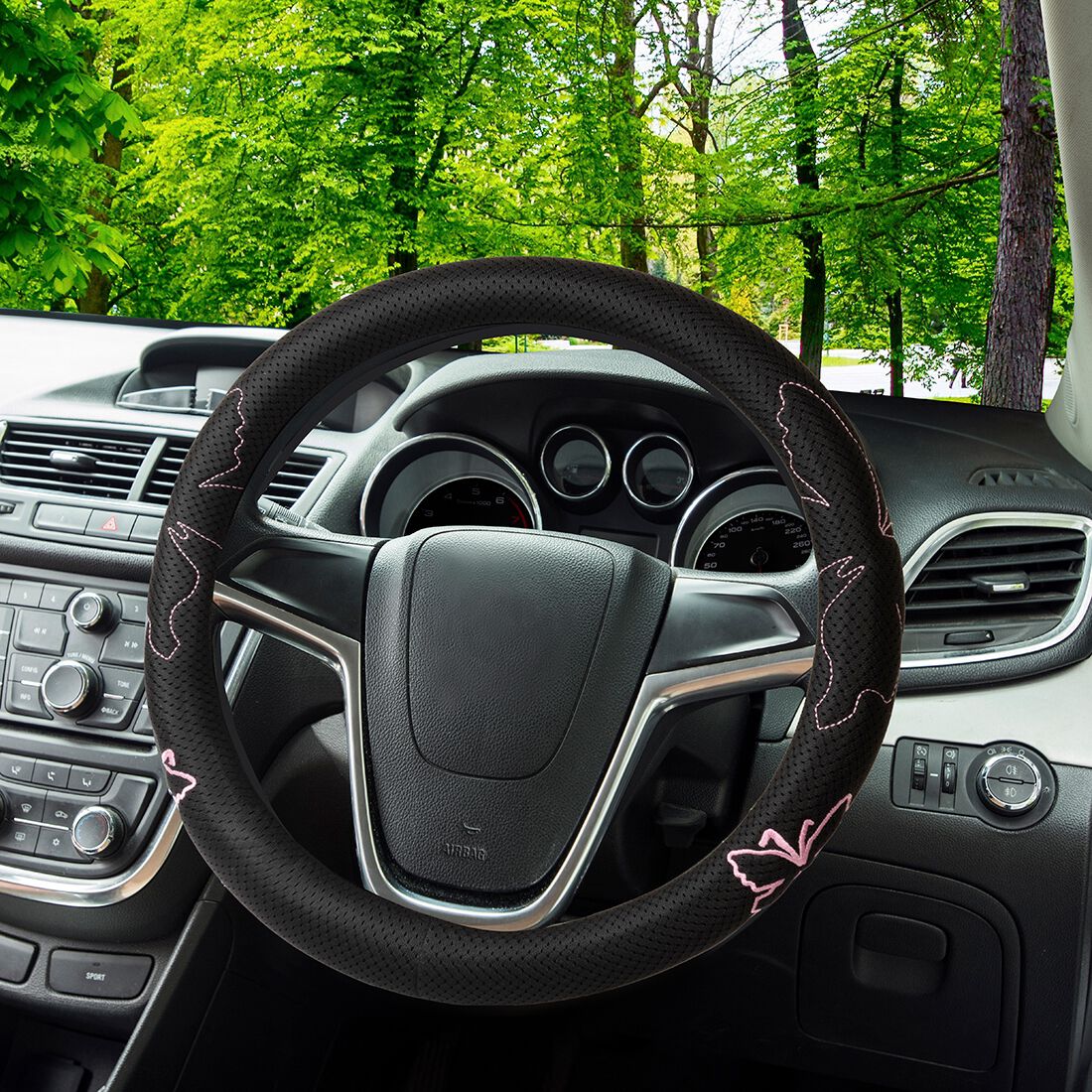 SCA Butterfly Steering Wheel Cover & Seat Belt Buddie Set Pink, , scaau_hi-res