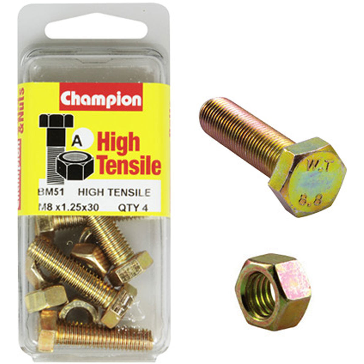 Champion High Tensile Bolts and Nuts BM51, M8x1.25 x 30mm, , scaau_hi-res