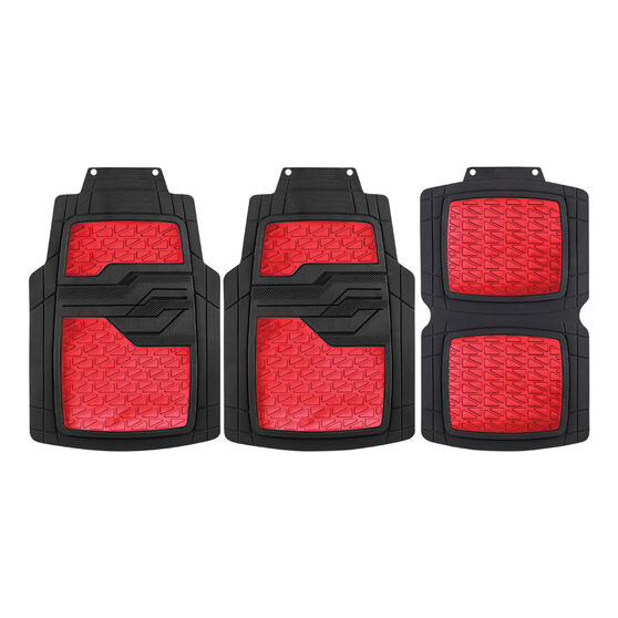 SCA Checkerplate Pattern Car Floor Mats PVC Red Set of 4, , scaau_hi-res