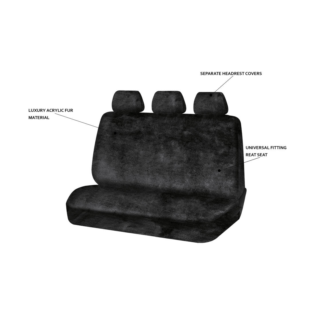 SCA Luxury Fur Seat Cover Black Adjustable Headrests Rear Seat Size 06H, , scaau_hi-res
