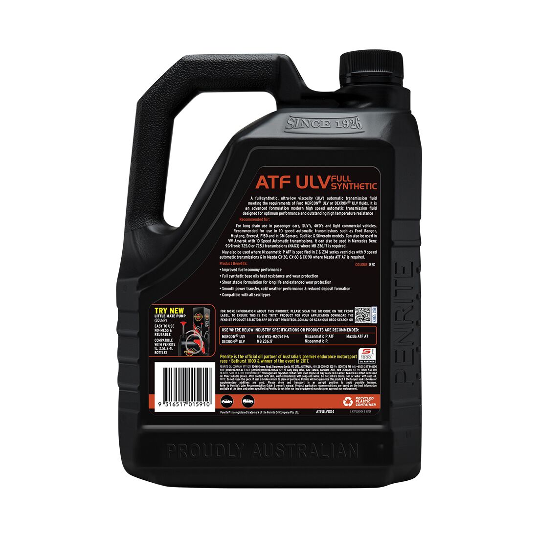 Penrite MultiVehicle ULV Auto Transmission Fluid 4 Litres, , scaau_hi-res