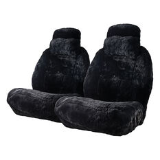 Platinum CLOUDLUX Sheepskin Seat Covers - Black Built-in Headrests Size 60 Front Pair Airbag Compatible Black, Black, scaau_hi-res