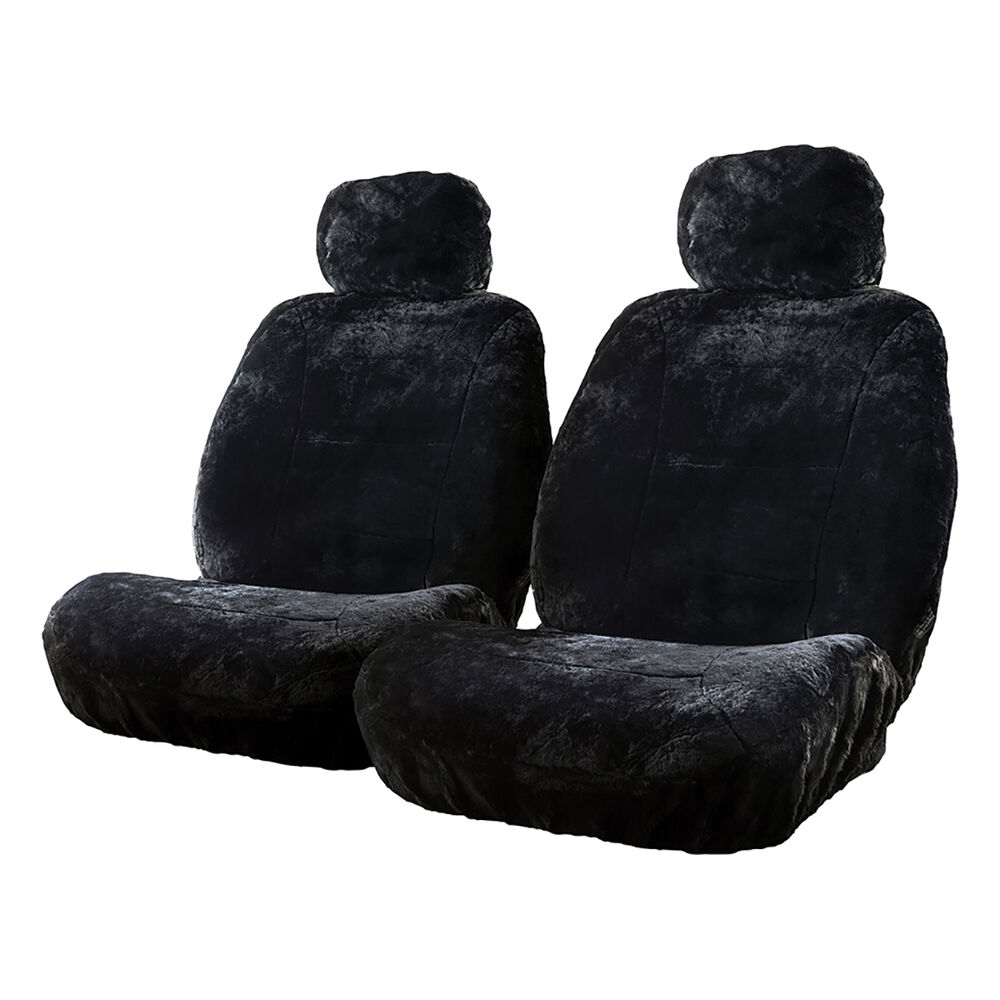 Silver CLOUDLUX Sheepskin Seat Covers Black Adjustable Headrests Size