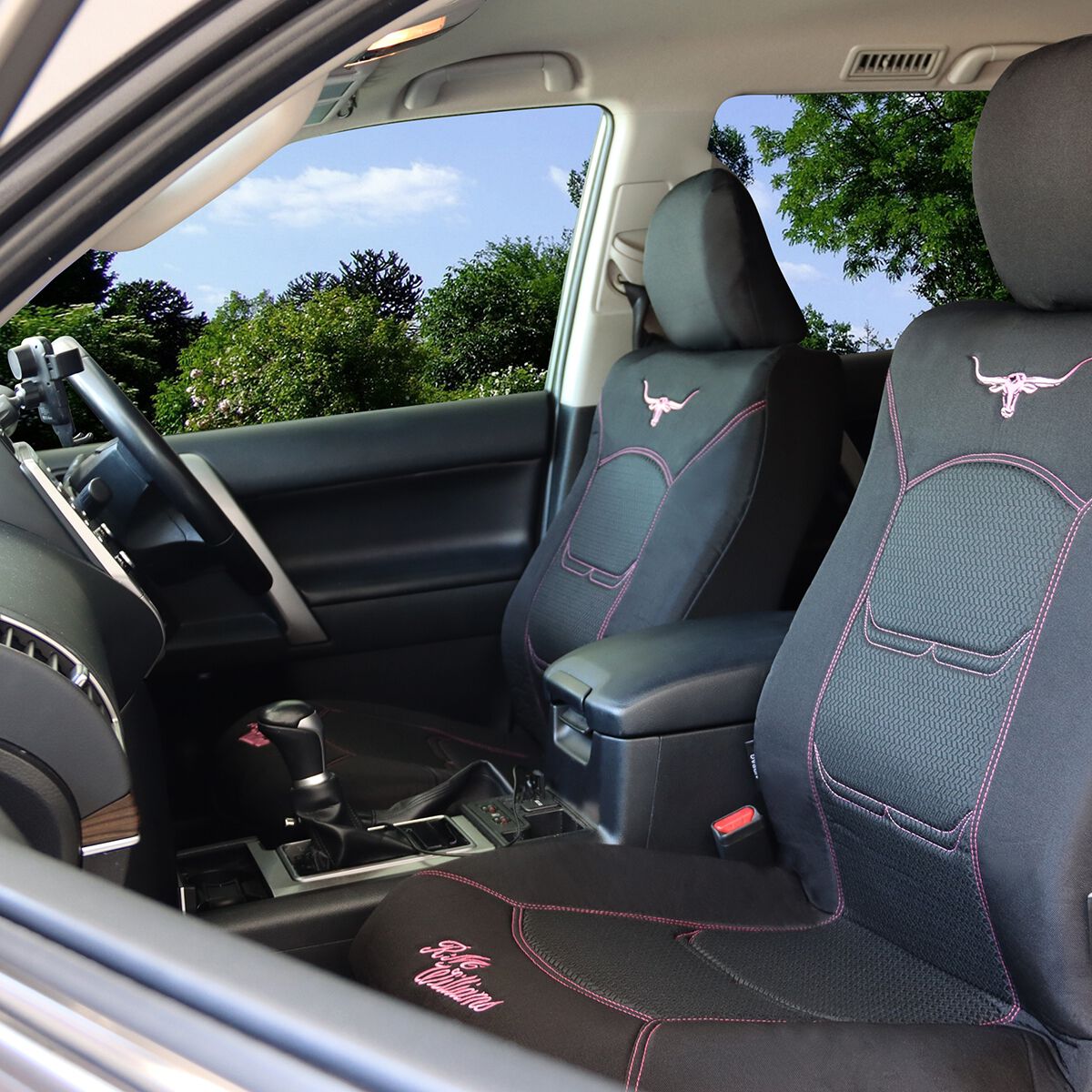 R.M.Williams Jacquard Seat Covers Front Pair Black/Pink Size 30, , scaau_hi-res