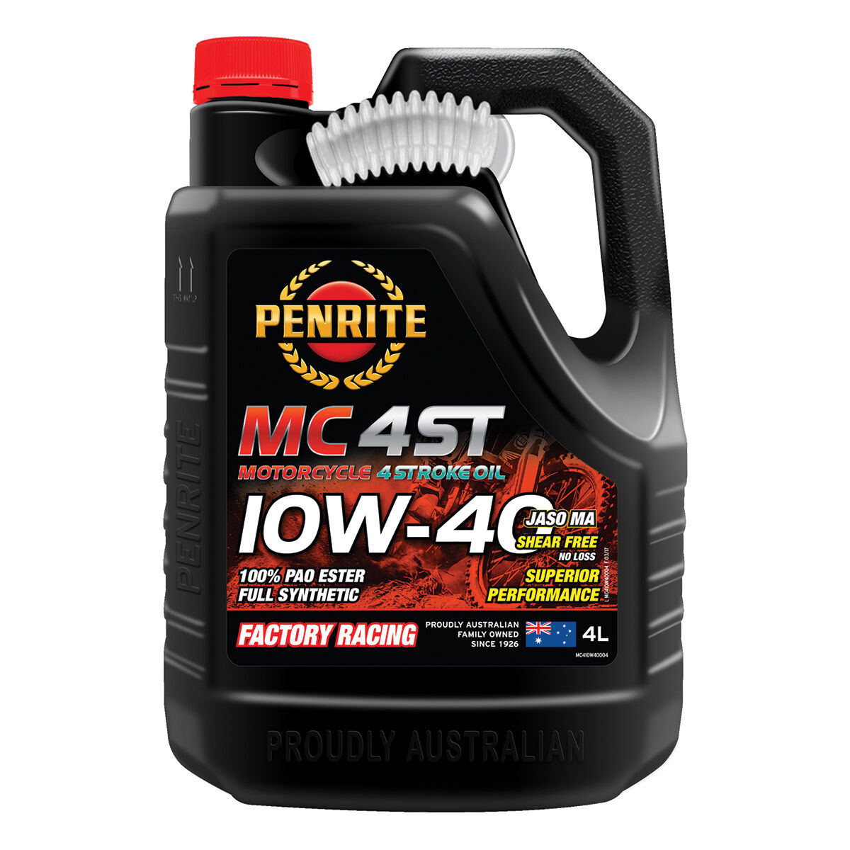 Penrite MC-4 PAO Ester Motorcycle Oil - 10W-40, 4 Litre, , scaau_hi-res
