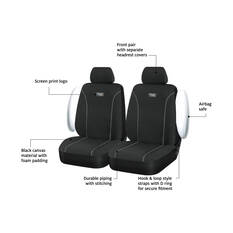Ridge Ryder Canvas Seat Covers Black/Grey Piping Adjustable Headrests Airbag Compatible 30SAB, , scaau_hi-res