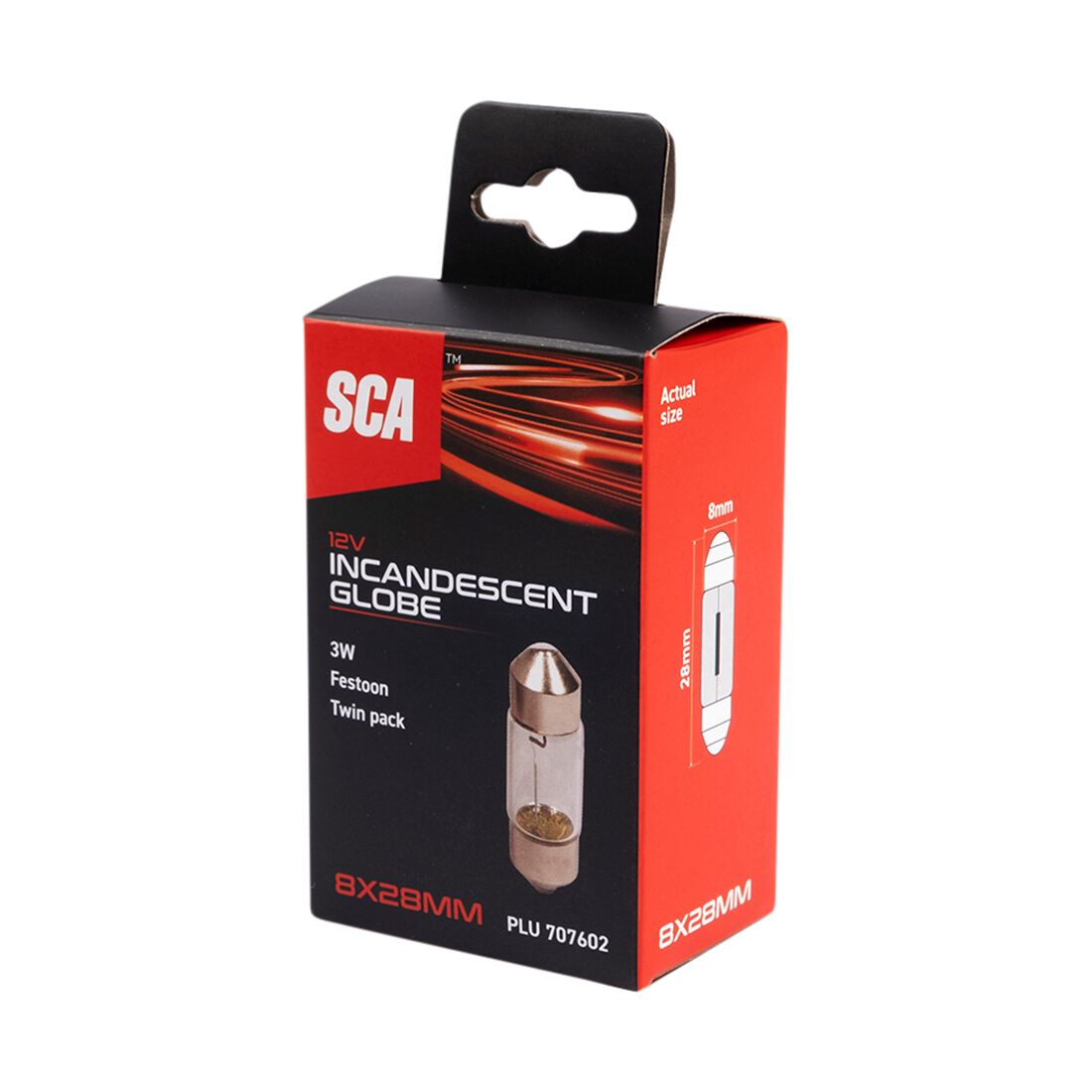 SCA Incandescent Globe - 8X28MM 12V 3W - 2 Pack, , scaau_hi-res