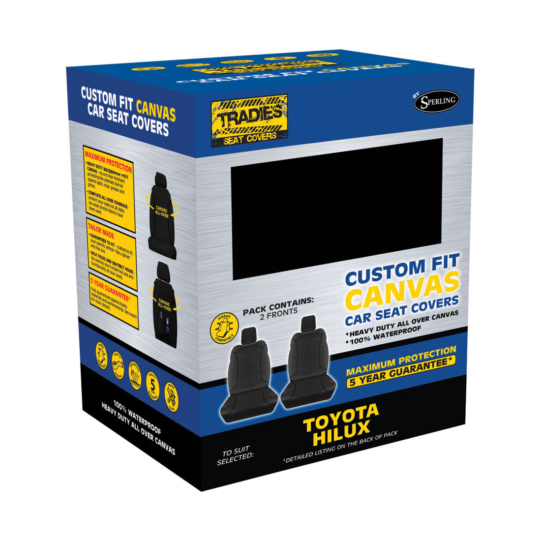 Tradies Canvas Ready Made Seat Covers Front Pair Black suits Hilux, , scaau_hi-res