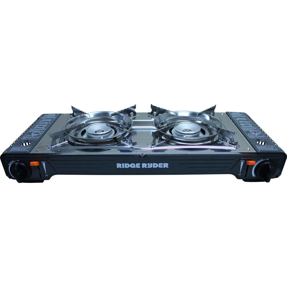 Ridge Ryder Butane Stove Double Burner, Steel Plate Supercheap Auto