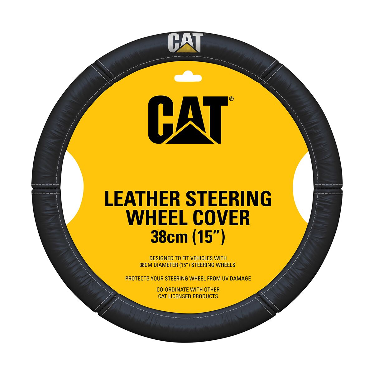 CAT Steering Wheel Cover Leather Black 380mm Diameter, , scaau_hi-res