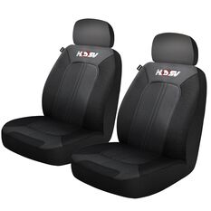 HSV Quest Leather Look Seat Covers - Black/Grey Adjustable Headrests Size 30 Front Pair Airbag Compatible, , scaau_hi-res