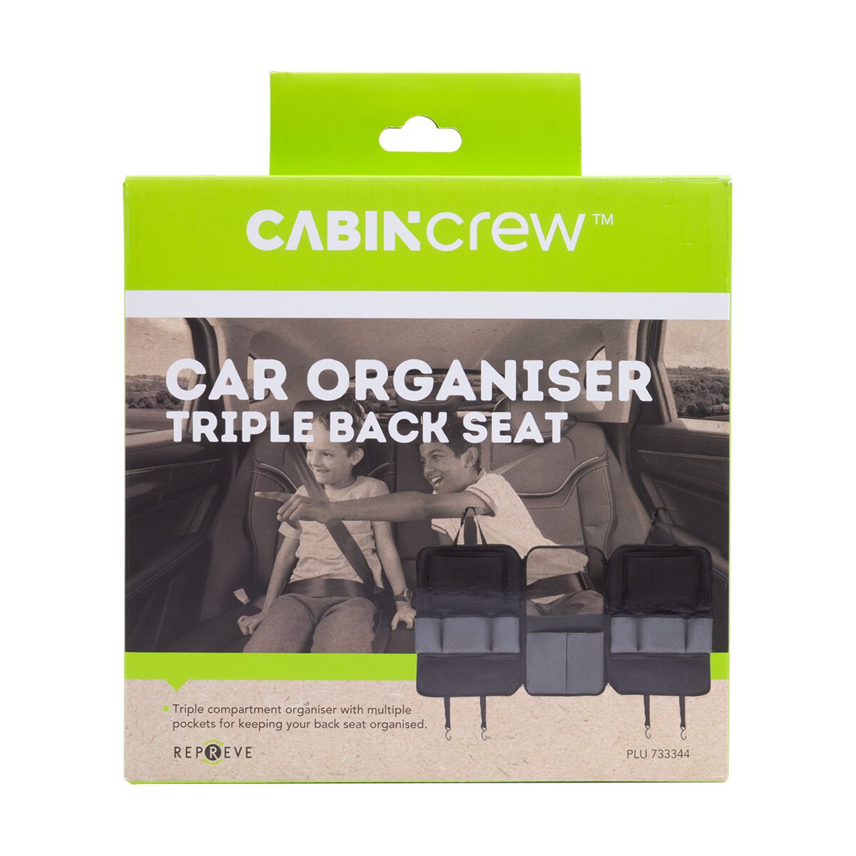 Cabin Crew Kids Repreve Triple Backseat Organiser Black/Grey, , scaau_hi-res