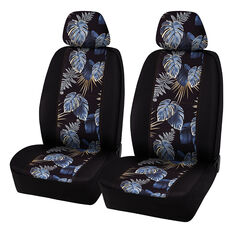 SCA Leaf Print Seat Covers Blue/Gold Adjustable Headrests, , scaau_hi-res