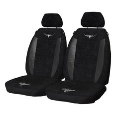 R.M.Williams Suede Velour Seat Covers Black, Adjustable Headrests, Size 30, Front Pair, Airbag Compatible, , scaau_hi-res