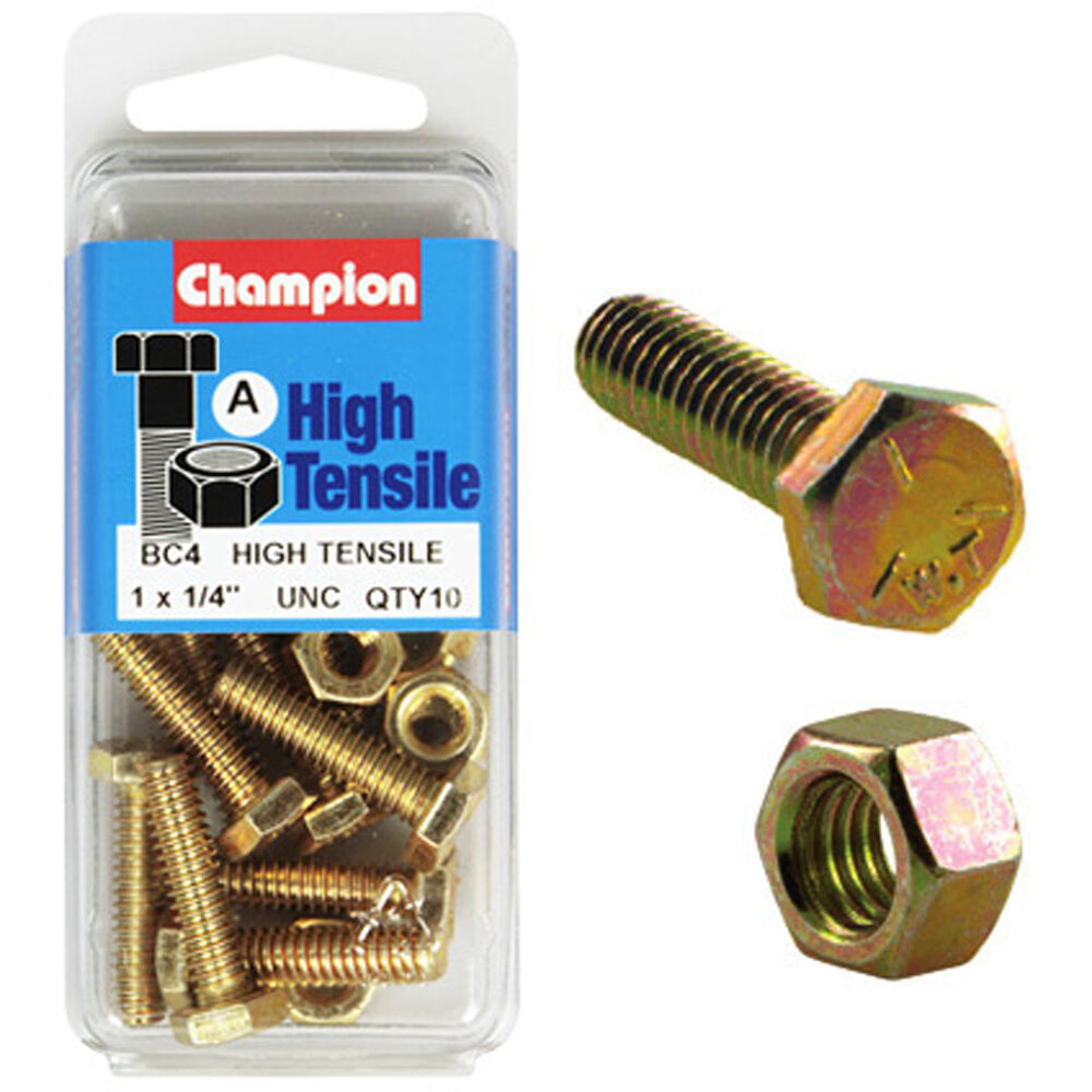 Champion High Tensile Bolts and Nuts BC4, 1/4"UNC x 1" Supercheap Auto