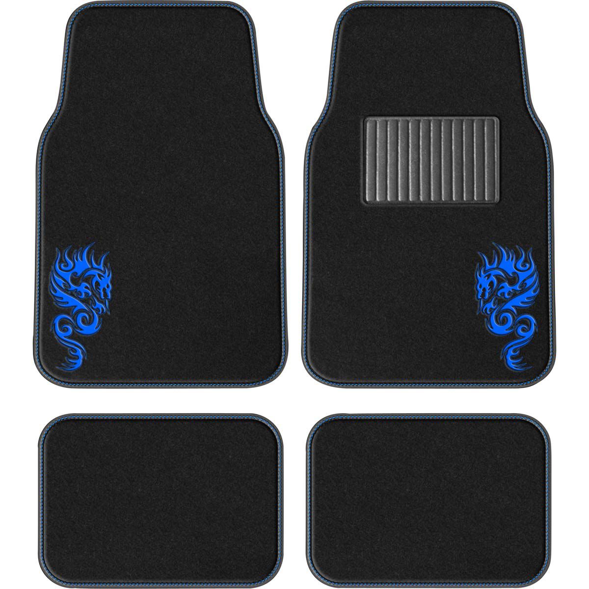 SCA Dragon Carpet Car Floor Mats - Set of 4, Black/Blue, , scaau_hi-res