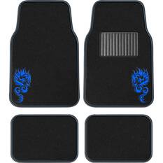SCA Dragon Carpet Car Floor Mats - Set of 4, Black/Blue, , scaau_hi-res