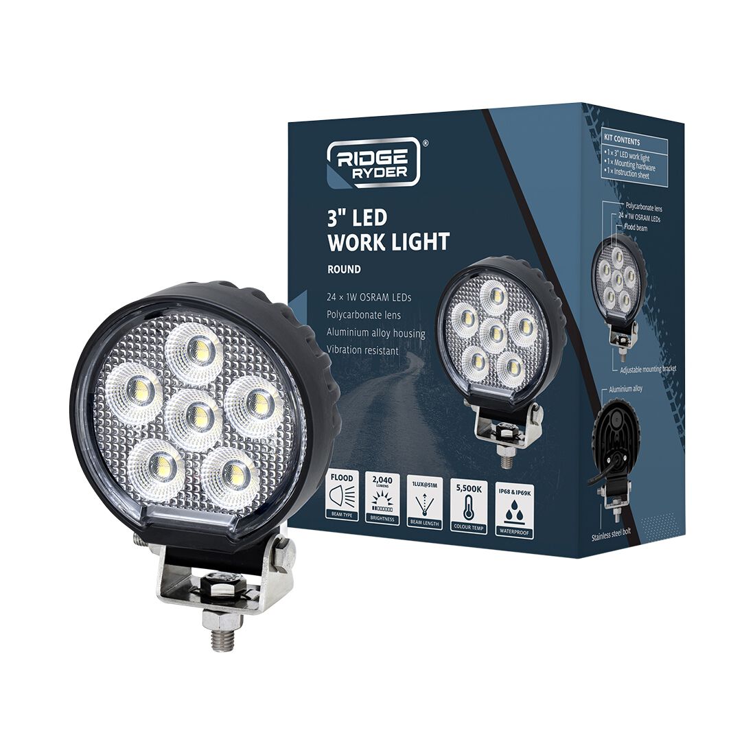 Ridge Ryder LED Work Lamp - 3" Round, , scaau_hi-res