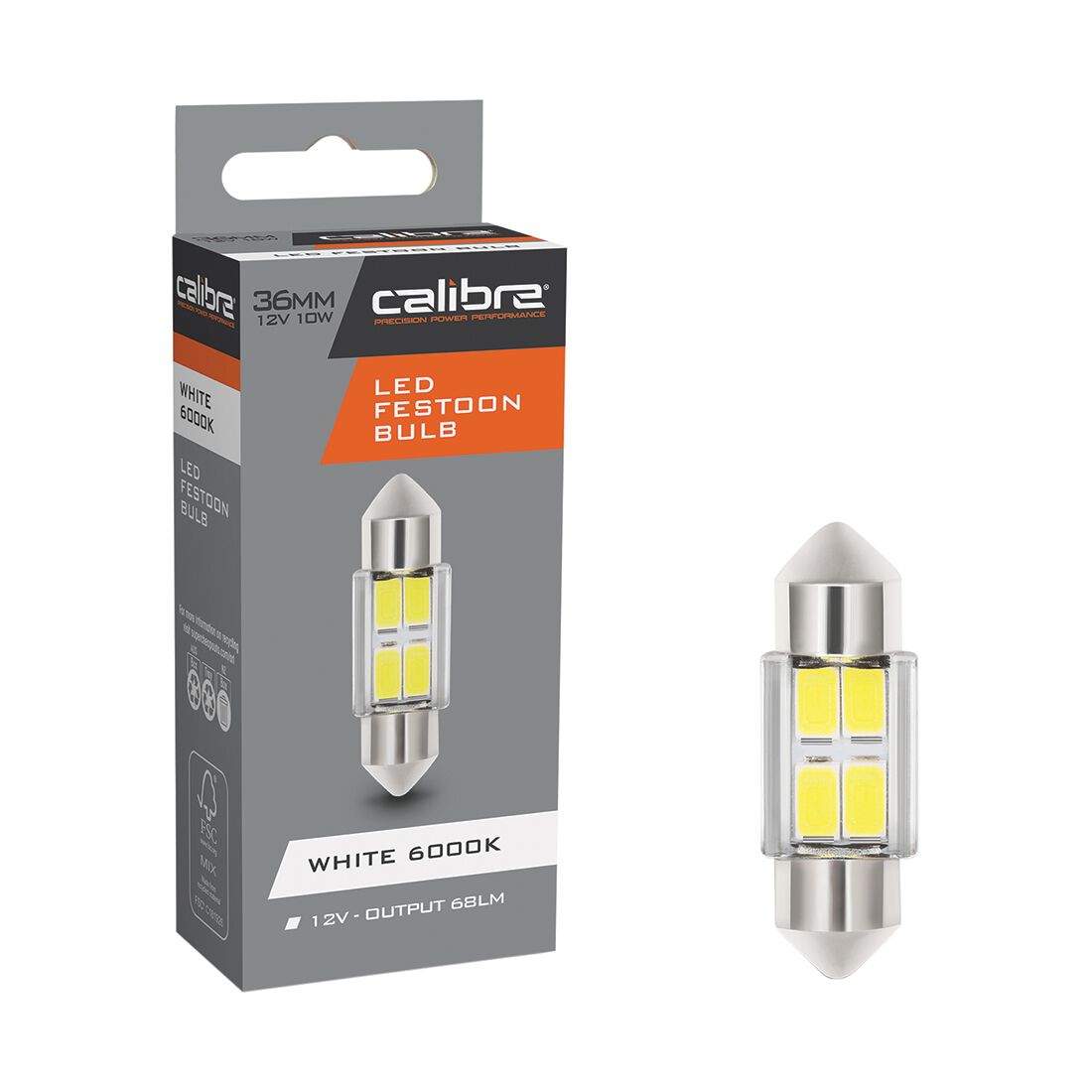 Calibre Automotive Globes - LED White Festoon, 12V, 10W, 36mm, , scaau_hi-res