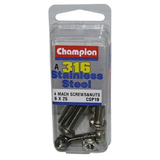 Champion Mach Screws and Nuts - 6mm X 25mm, , scaau_hi-res