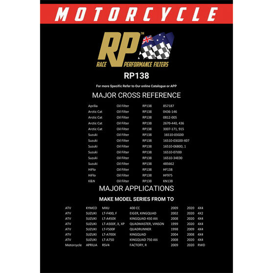 Race Performance Motorcycle Oil Filter Rp138 Supercheap Auto
