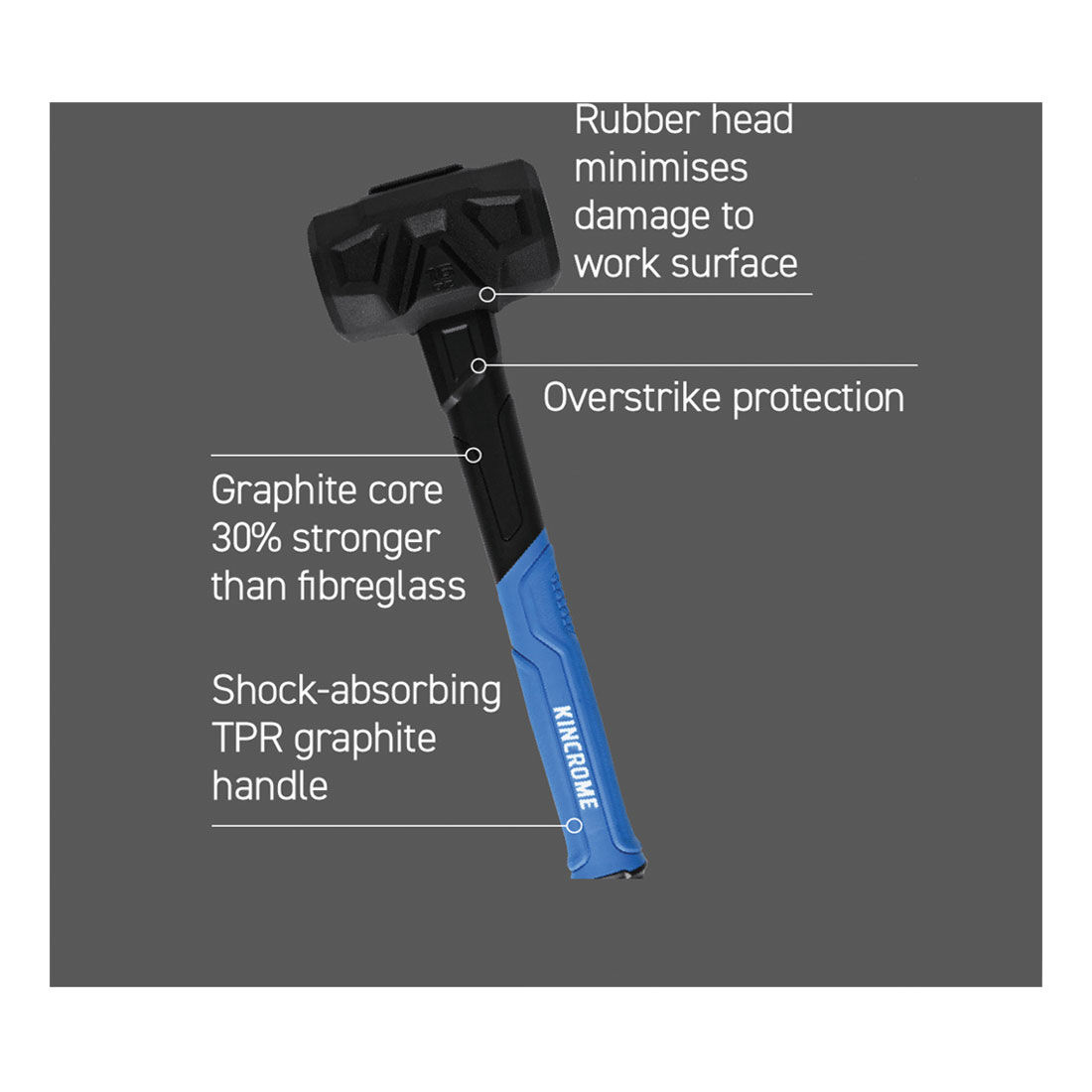 Kincrome Rubber Mallet Graphite 24oz, , scaau_hi-res