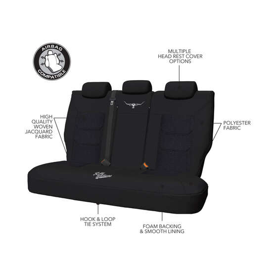 R.M.Williams Woven Seat Covers Black/Grey Adjustable Headrests Size 301 Front Bucket and Bench (W/Out Cut Out) Air Bag Compatible, , scaau_hi-res