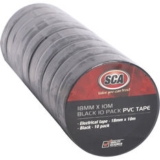 SCA PVC Electrical Tape - Black, 18mm x 10m, 10 Pack, , scaau_hi-res