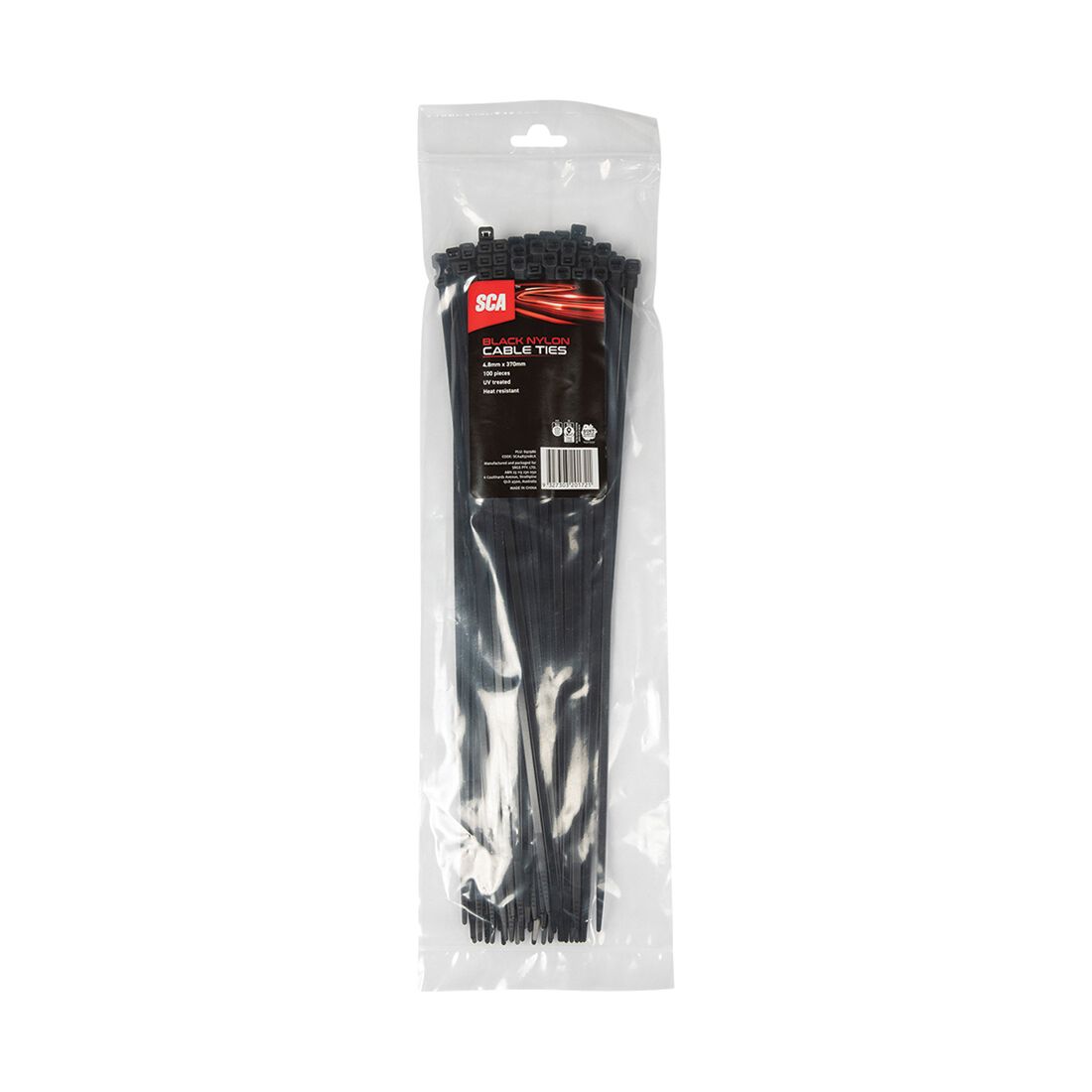 SCA Cable Ties 4.8mm X 370mm, Pack of 100, Black, , scaau_hi-res