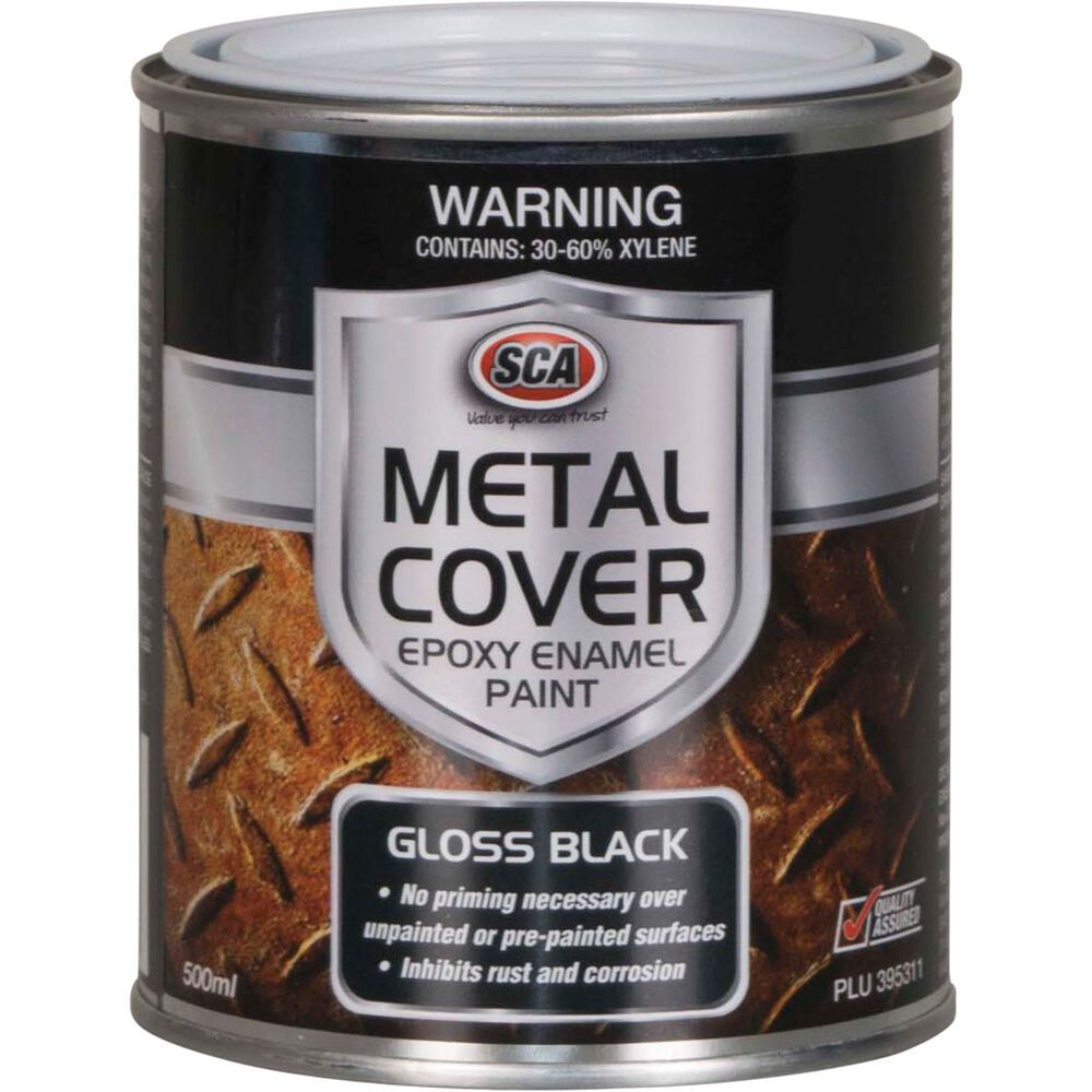 SCA Metal Cover Rust Paint Enamel, Gloss Black, 500mL Supercheap Auto