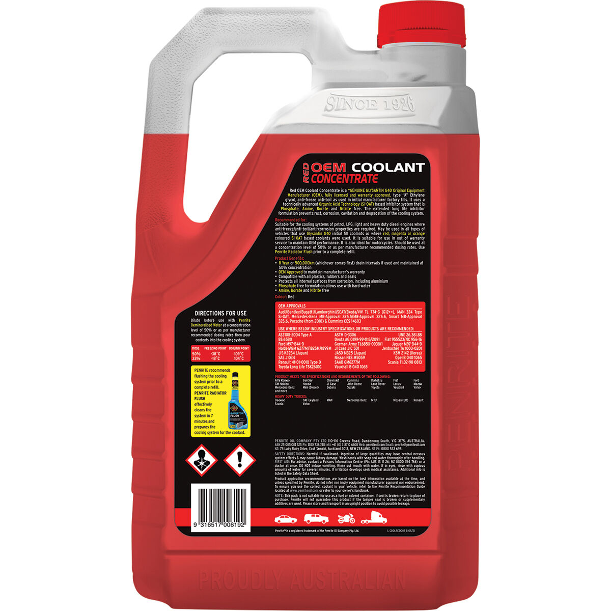 Penrite Red Long Life Anti Freeze / Anti Boil Coolant Concentrate - 5 Litres, , scaau_hi-res