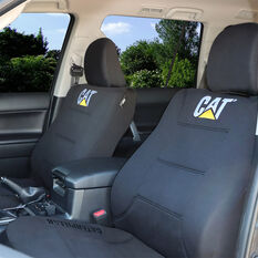 Caterpillar Neoprene Seat Covers Black Adjustable Headrests Size 30 Front Pair Airbag Compatible, , scaau_hi-res
