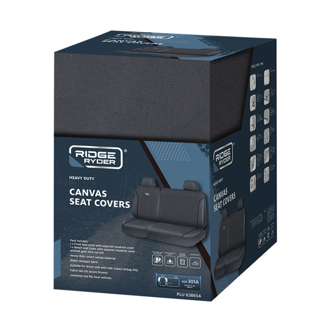 Ridge Ryder Canvas Ute Seat Covers Charcoal/Black Piping Adjustable Headrests Front (without cut out) 301SAB, , scaau_hi-res