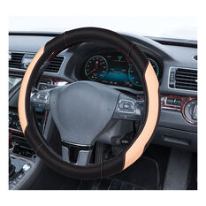 SCA Steering Wheel Cover Leather Look Peach/Black 380mm Diameter, , scaau_hi-res
