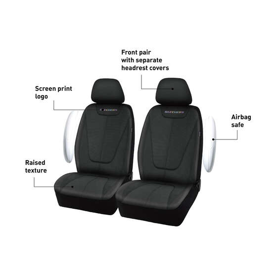 Skechers Goga Mat Seat Covers Black Adjustable Headrests Airbag Compatible 30SAB, , scaau_hi-res