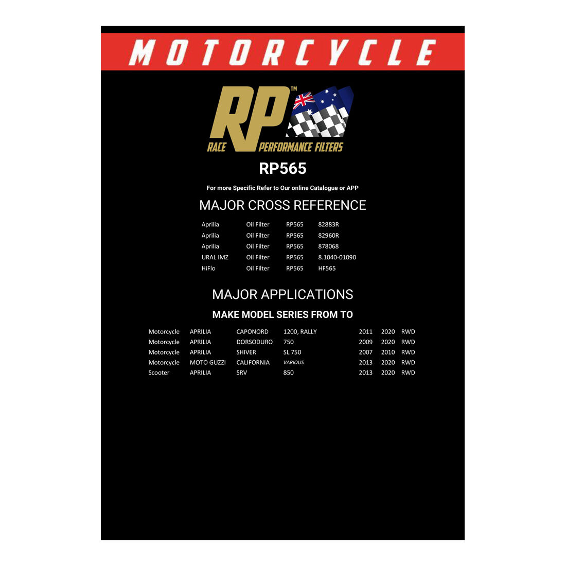 Race Performance Motorcycle Oil Filter RP565, , scaau_hi-res