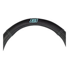 Skechers Air Cooled Memory Foam Steering Wheel Cover Black/Aqua 380mm diameter, , scaau_hi-res