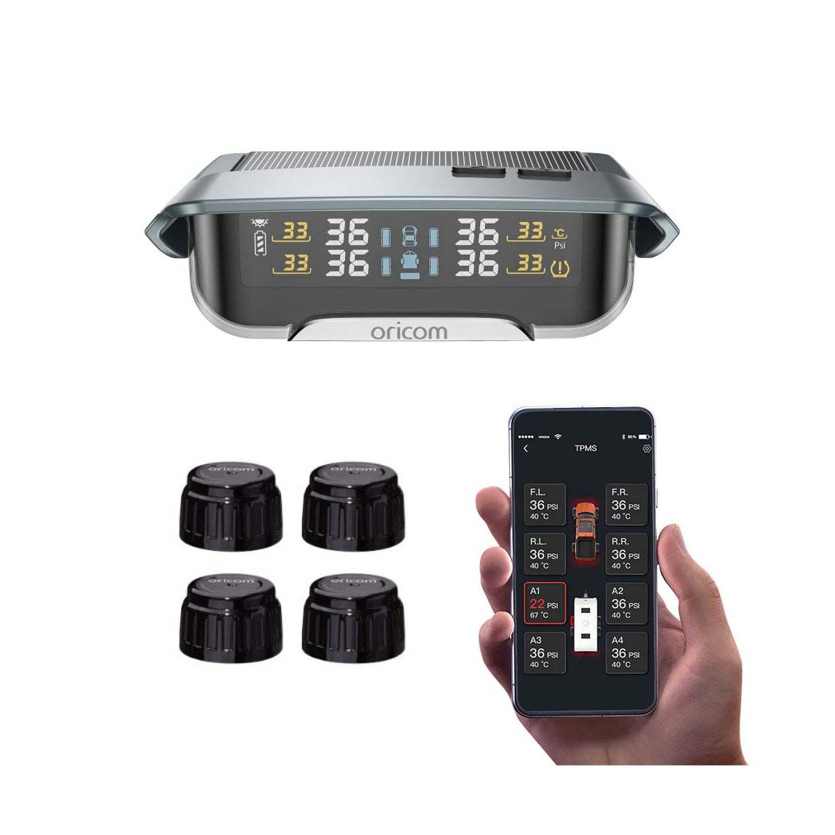 Oricom Tyre Pressure Monitoring System with 4 External Sensors, , scaau_hi-res