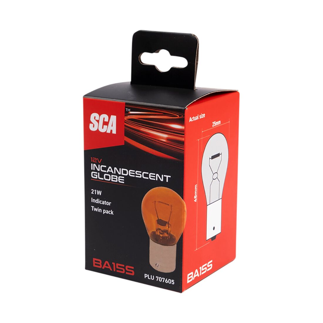 SCA Incandescent Globe - PY21W 12V 21W - 2 Pack, , scaau_hi-res