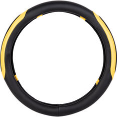 SCA Steering Wheel Cover PU/Mesh Black/Yellow 380mm Diameter, , scaau_hi-res
