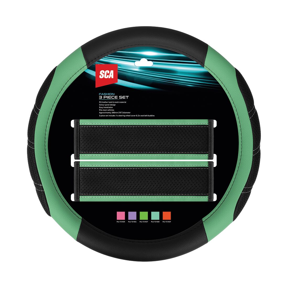 SCA Steering Wheel Cover & Seat Belt Buddie Set Aqua, , scaau_hi-res