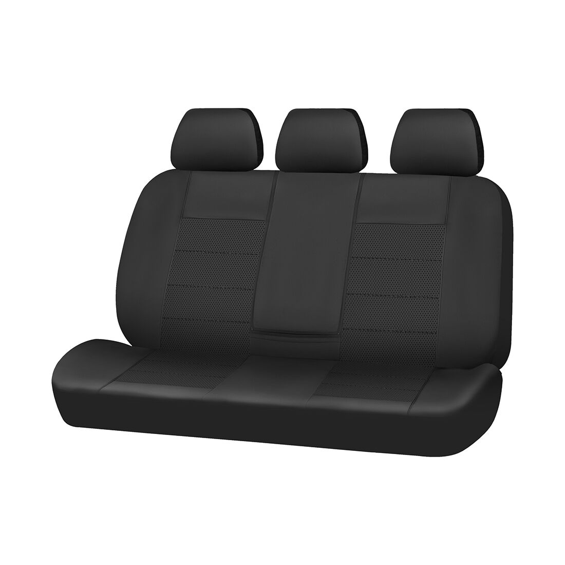 SCA Leather Look Seat Covers Black Adjustable Headrests Rear Bench 06H, , scaau_hi-res