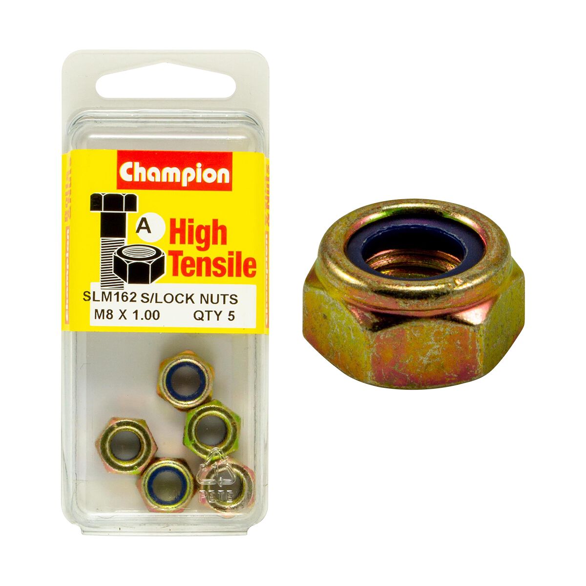 Champion Self-Locking Hex Nuts Nylon Insert M8 x 1.00mm, , scaau_hi-res