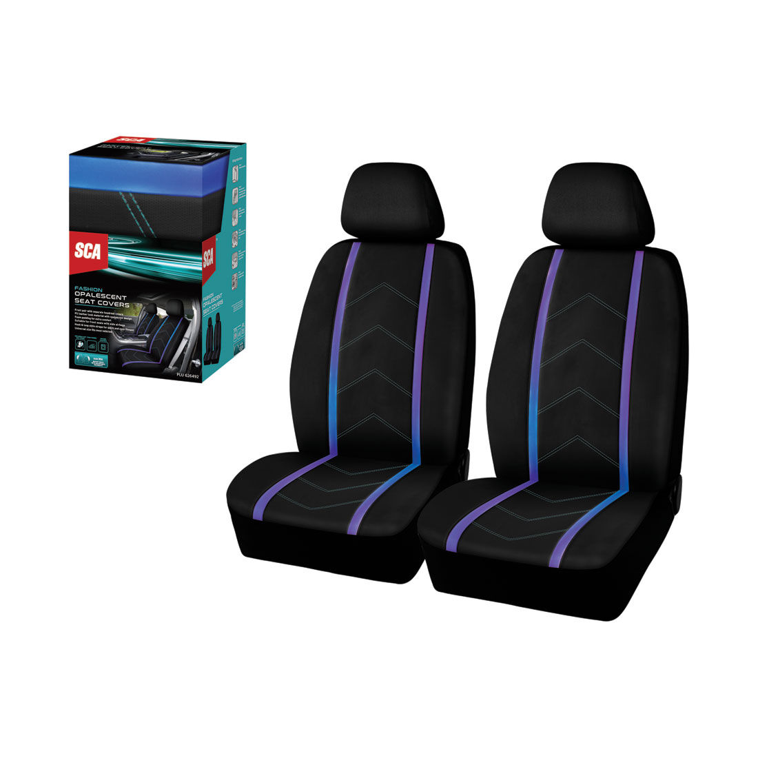 SCA Opal Leather Look Seat Covers Black/Blue Adjustable Headrests, , scaau_hi-res