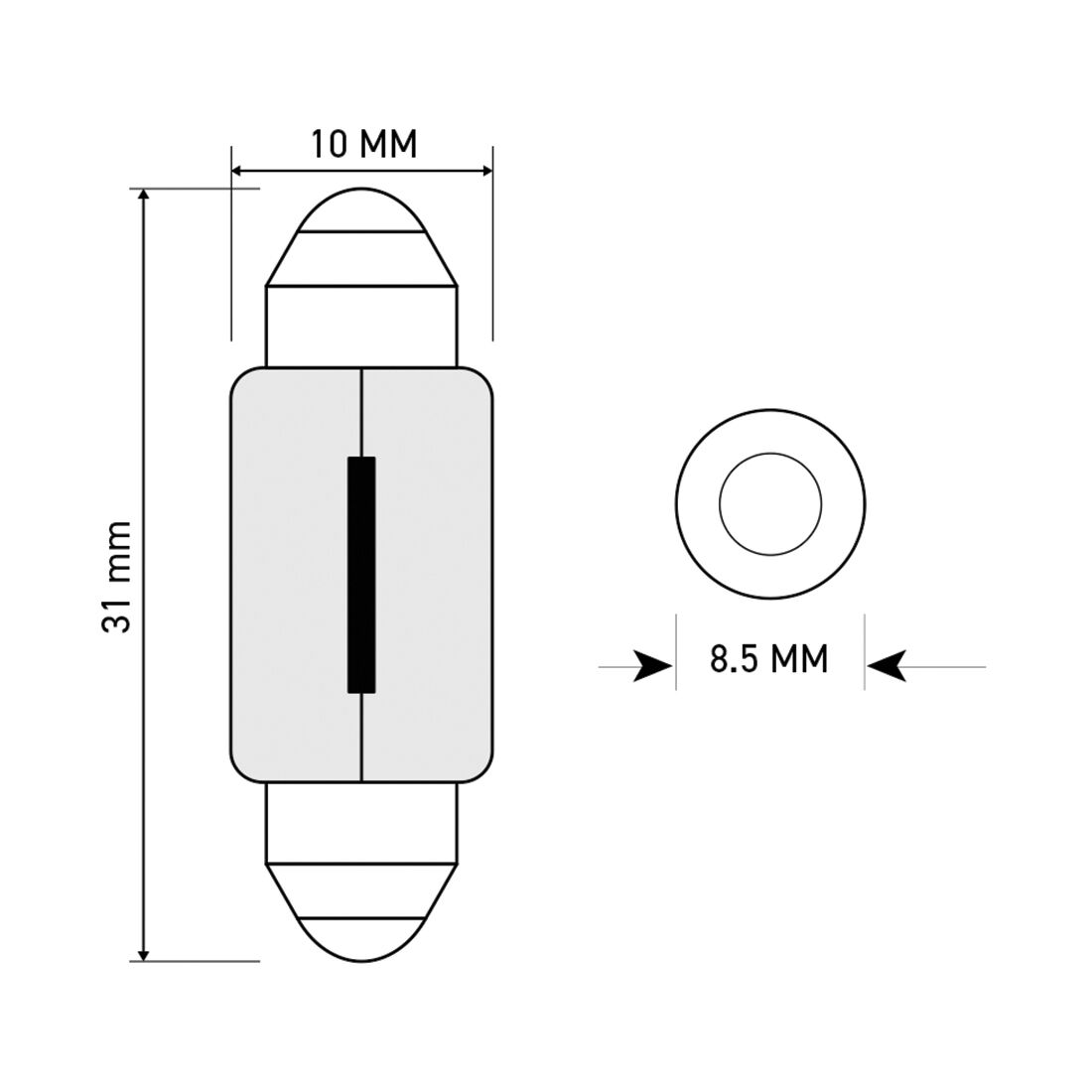 SCA Incandescent Globe - 10X31MM 12V 10W - 2 Pack, , scaau_hi-res