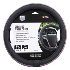 SCA Velvet & Leather Look Steering Wheel Cover - Purple/Black, 380mm Diameter, , scaau_hi-res