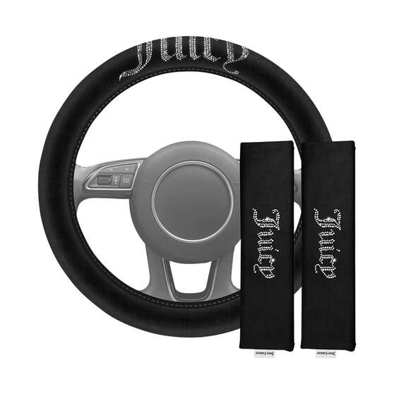Juicy Couture Big Bling Steering Wheel Cover & Seat Belt Comforters Combo - Black, , scaau_hi-res
